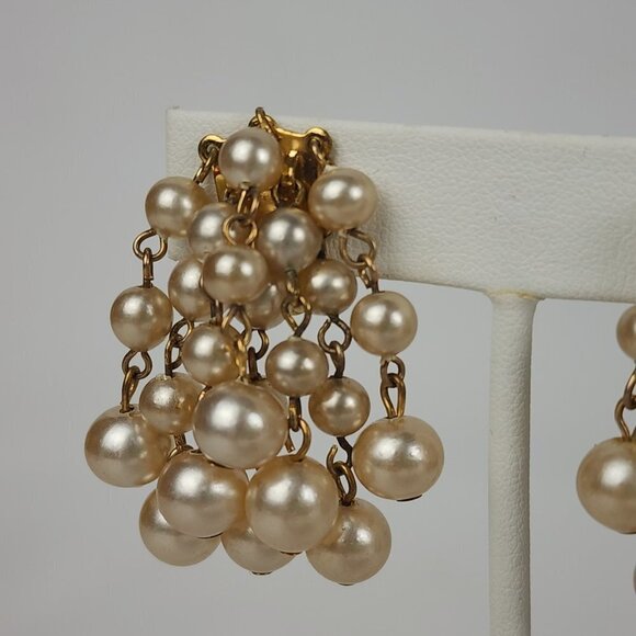 Vintage Cream Faux Pearl Cluster Beaded Earrings - Picture 2 of 6